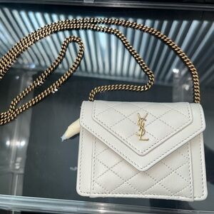 Yves Saint Laurent Cream Quilted Leather Card Chain Bag
